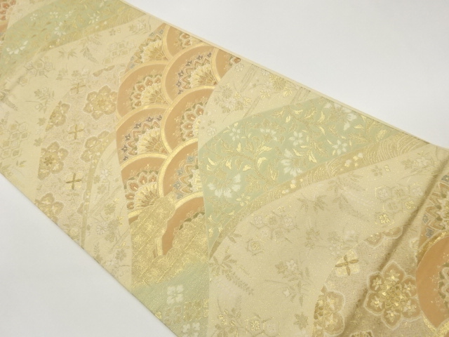 山並に華文・花々模様織出し袋帯